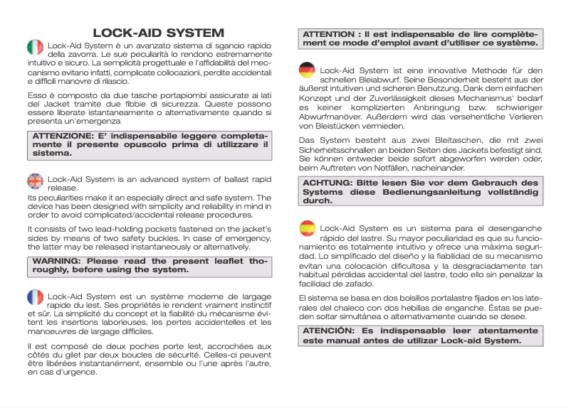 Page 1 de la notice Manuel utilisateur Cressi Back Jac Elite