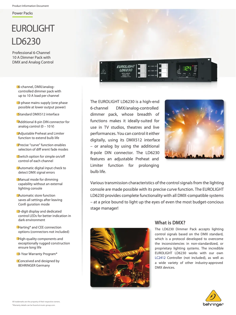 Page 1 de la notice Fiche technique Behringer EUROLIGHT LD6230