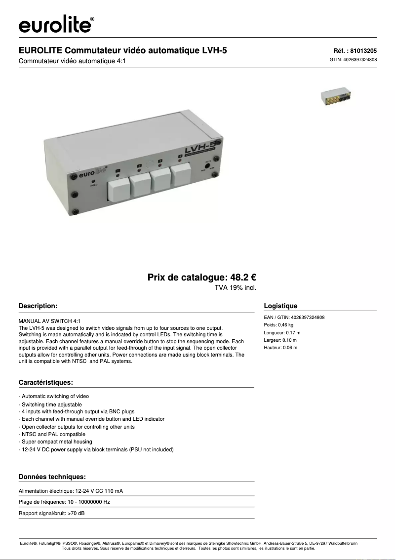 Page n°1 - Fiche technique Eurolite LVH-5