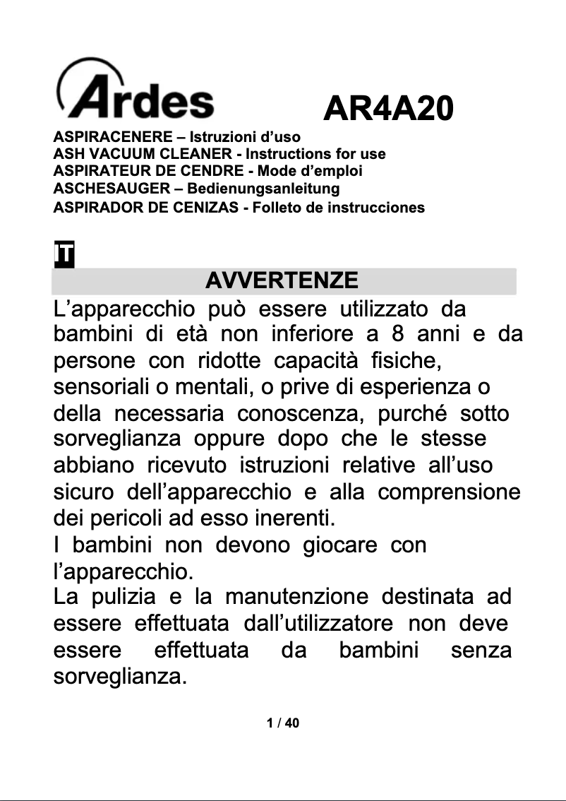 Page n°1 - Manuel utilisateur Ardes AR4A20