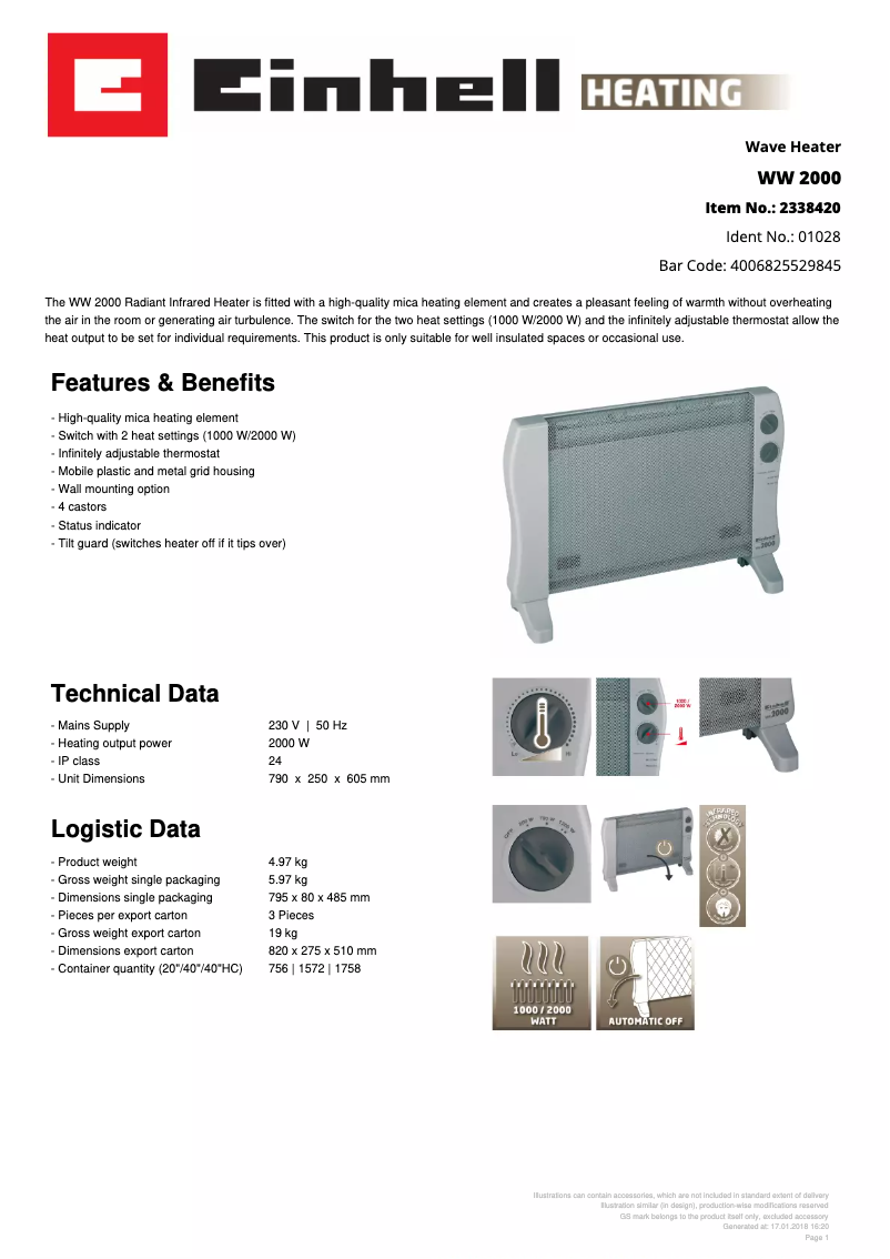 Página 1 del manual Ficha técnica Einhell WW 2000