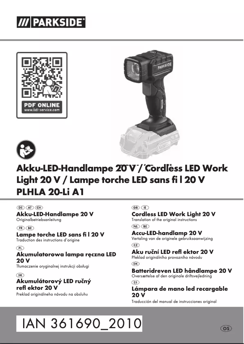 Page 1 de la notice Manuel utilisateur Parkside PLHLA 20-Li A1