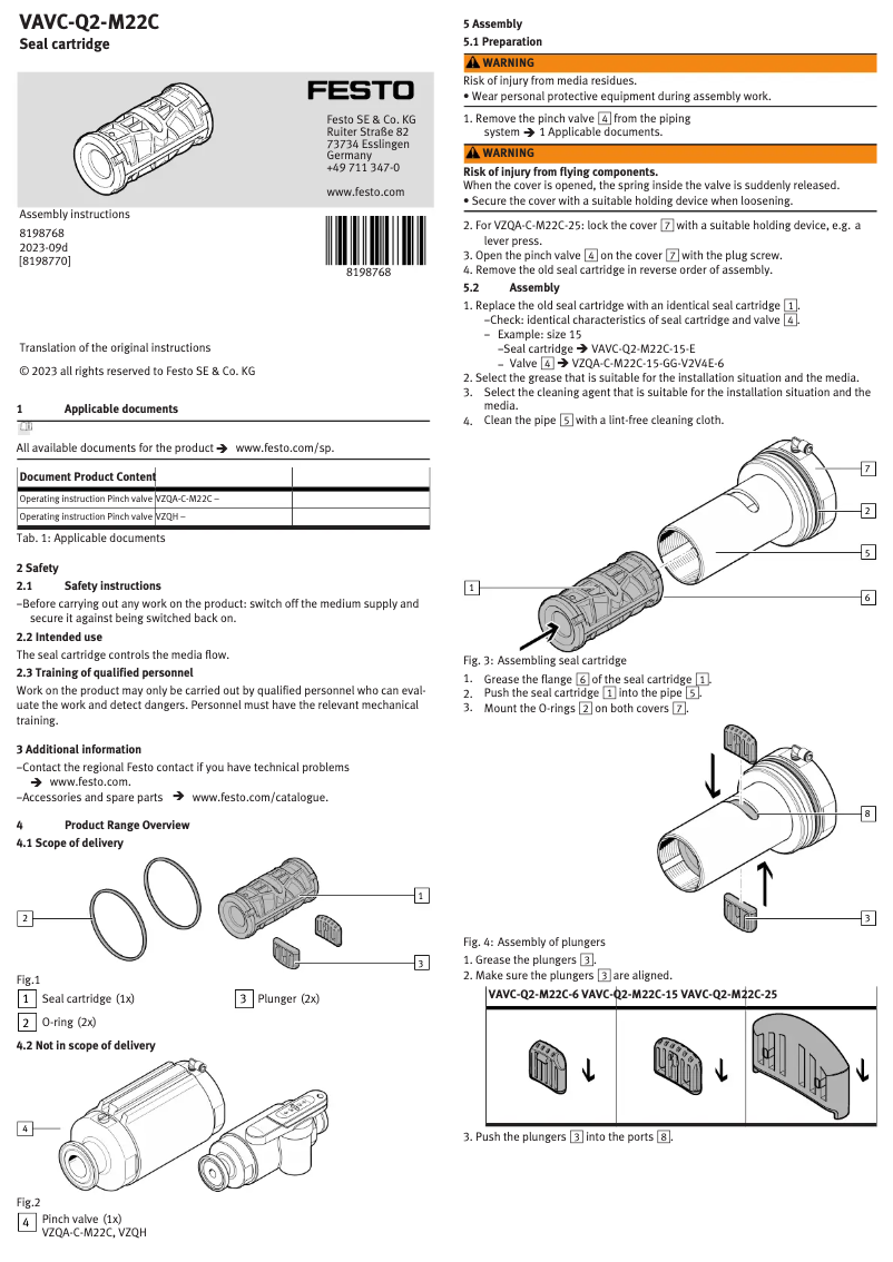 Page 1 de la notice Manuel utilisateur Festo VAVC-Q2-M22C-15-E