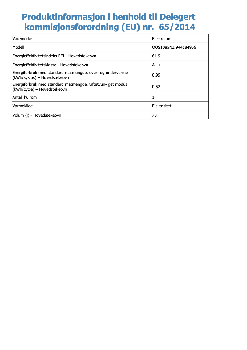 Page n°1 - Fiche technique Electrolux OOS1085NZ