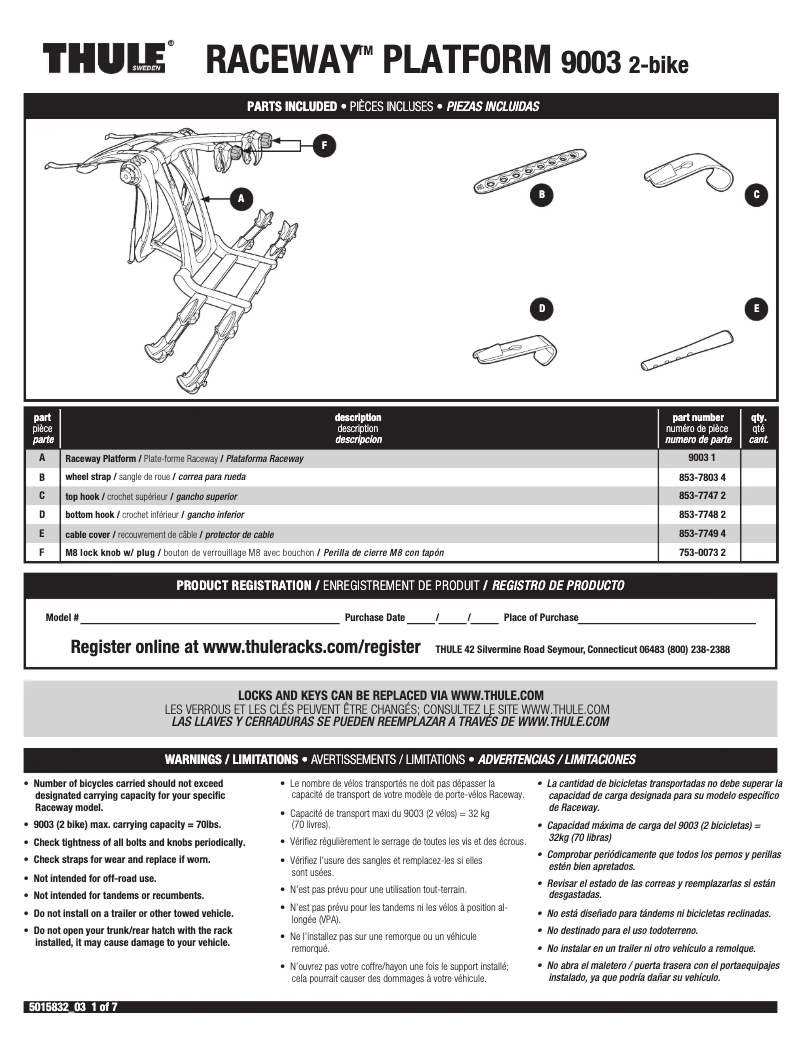 Image de la première page du manuel de l'appareil Raceway Platform 9003