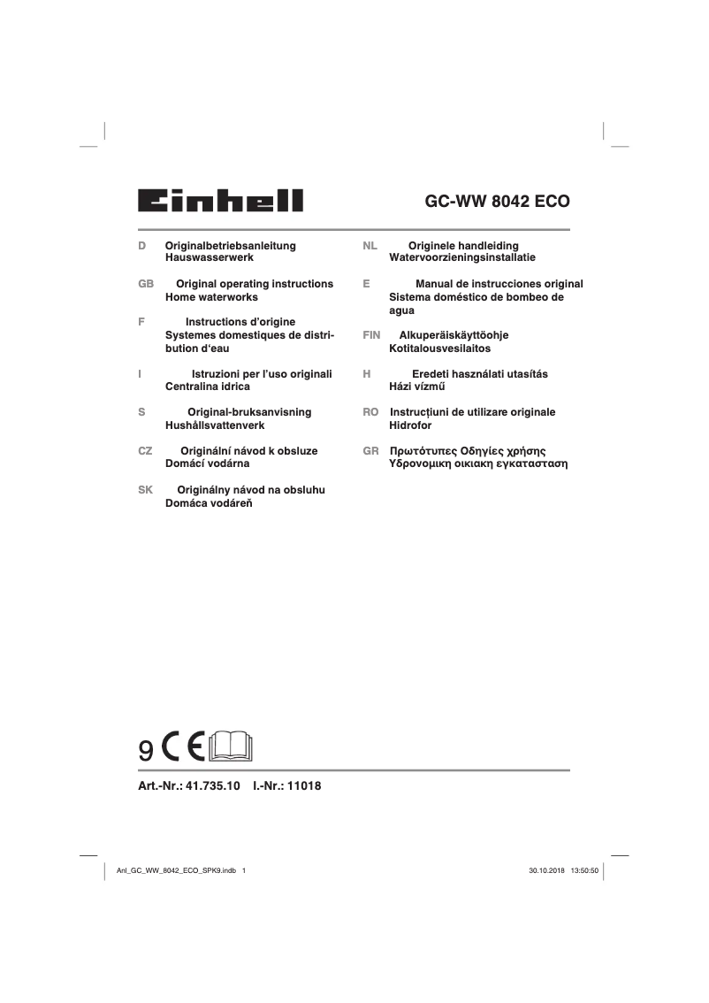 Page n°1 - Manuel utilisateur Einhell GC-WW 8042 ECO