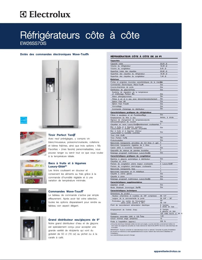 Page n°1 - Fiche technique Electrolux EW26SS70IB