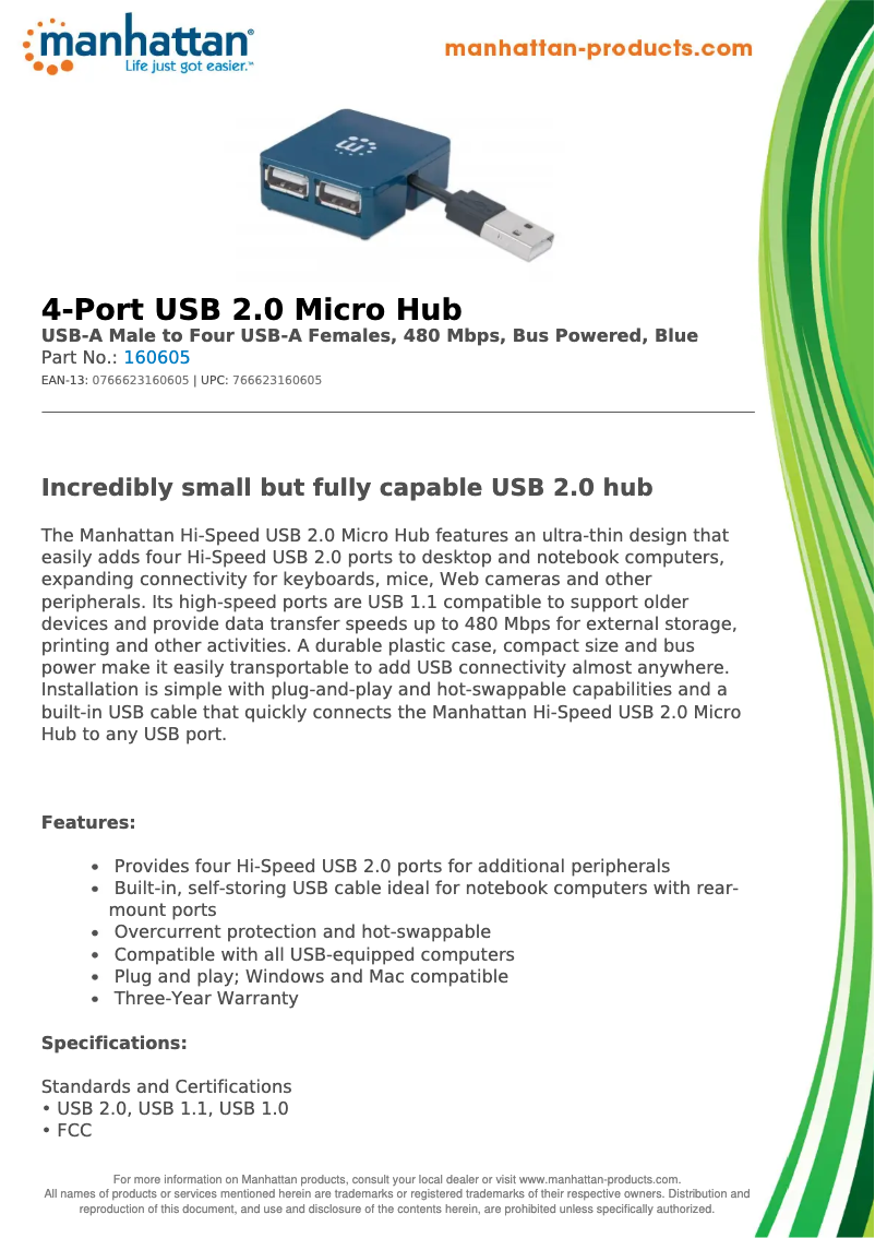 Page 1 de la notice Fiche technique Manhattan 160605