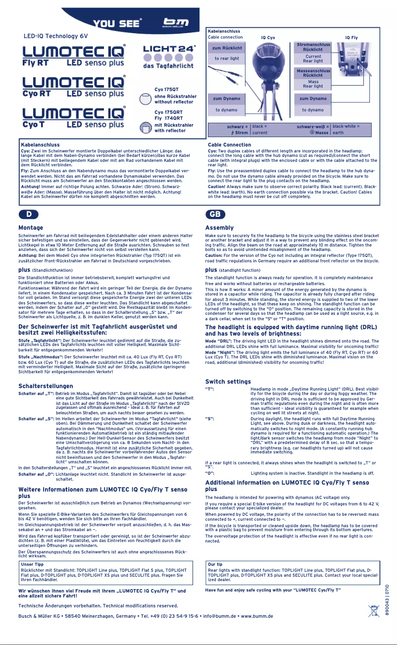 Page 1 de la notice Manuel utilisateur Busch + Müller Lumotec IQ Fly RT