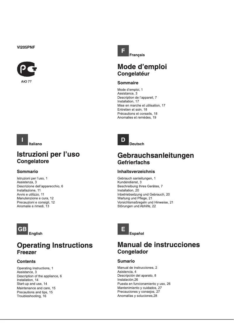 Page 1 de la notice Mode d'emploi Smeg VI205PNF