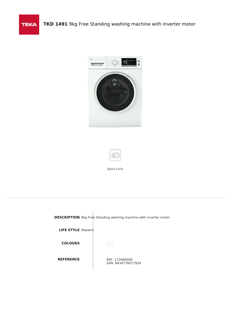 Page 1 de la notice Fiche technique Teka TKD 1491