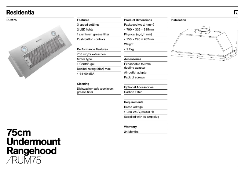 Page 1 de la notice Fiche technique Esatto RUM75