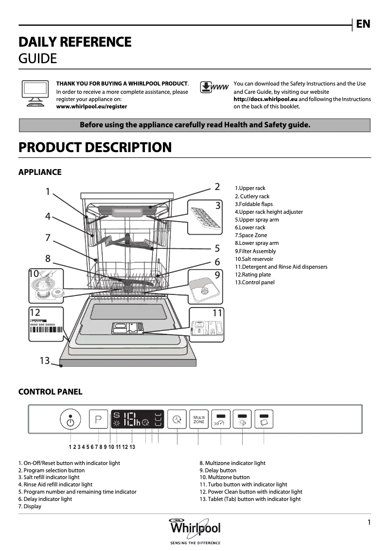 Page n°1 - Manuel utilisateur Whirlpool WIO 3O33 DEL UK