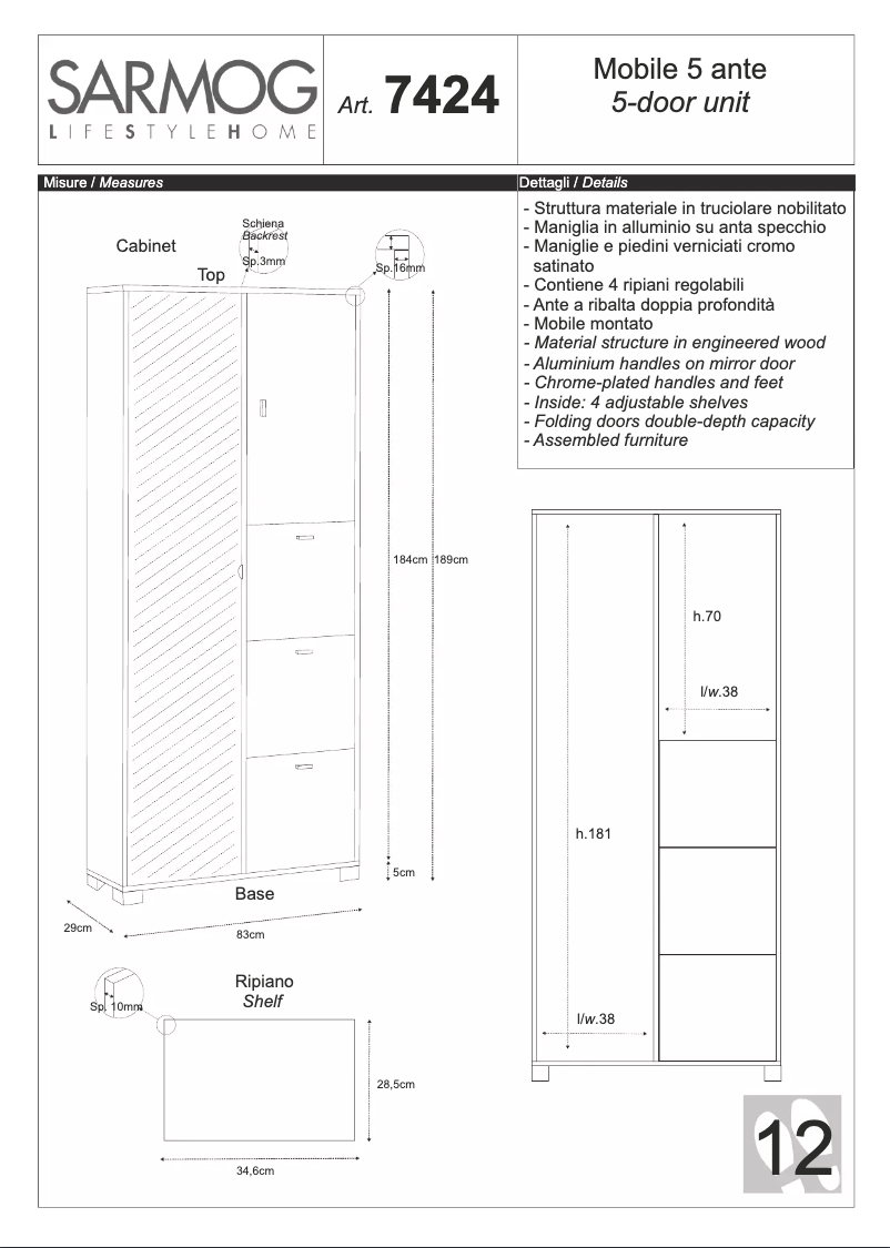 Page n°1 - Manuel utilisateur Sarmog A7424CLSP