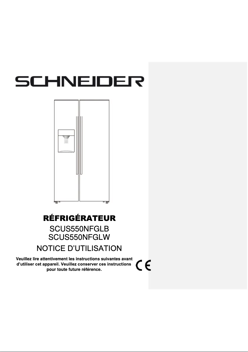 Page n°1 - Manuel utilisateur Schneider SCUS550NFGL