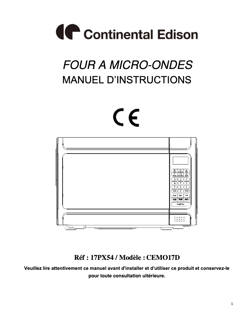 Page n°1 - Manuel utilisateur Continental Edison CEMO17D