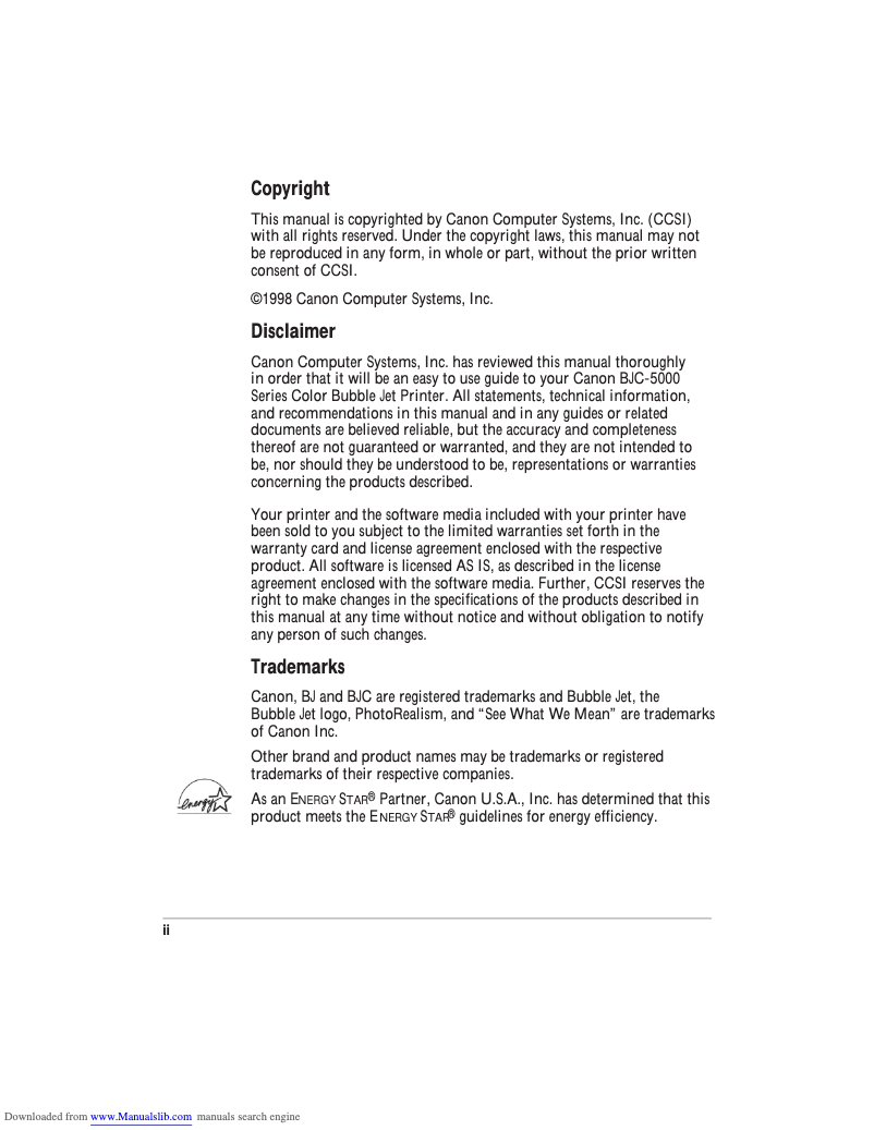 Page 1 de la notice Manuel utilisateur Canon BJC-5000