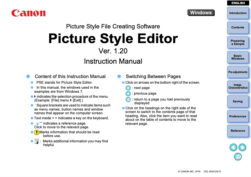 Page 1 de la notice Manuel utilisateur Canon Picture Style Editor