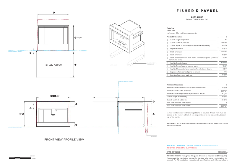Page 1 de la notice Fiche technique Fisher & Paykel EB24DSX1