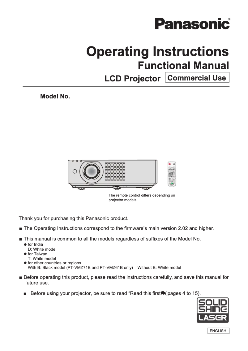 Page 1 of the manual User Manual Panasonic PT-VMZ41