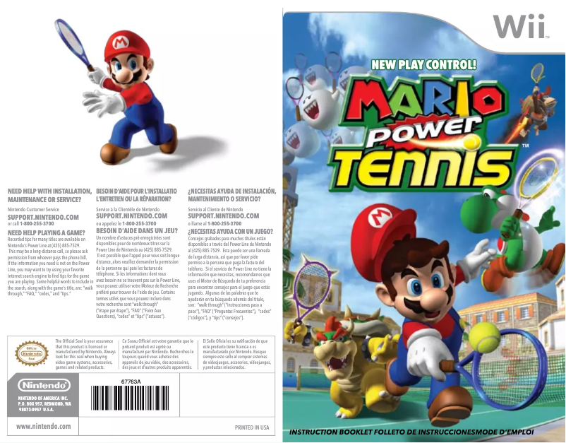 Page 1 de la notice Manuel utilisateur Nintendo New Play Control! Mario Power Tennis (Wii)