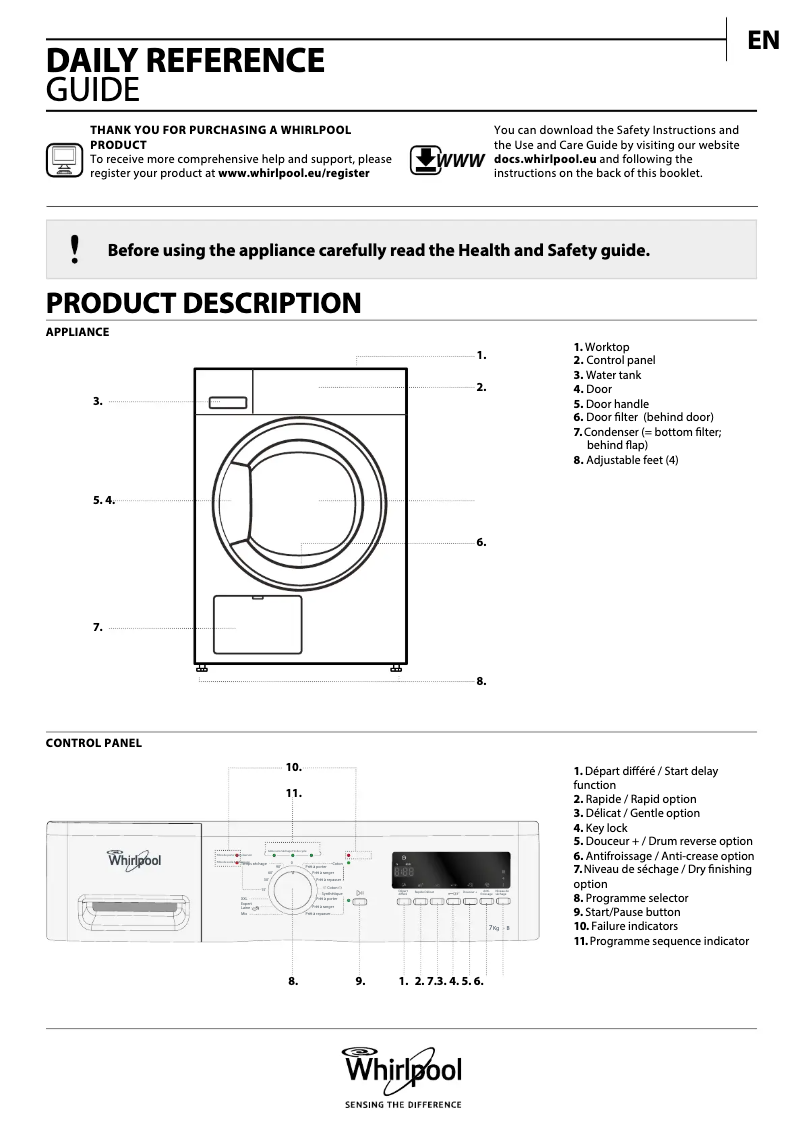Página 1 del manual Manual de usuario Whirlpool DELX7 0113