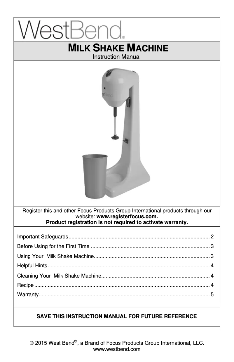Page 1 de la notice Manuel utilisateur WestBend IC13888WB