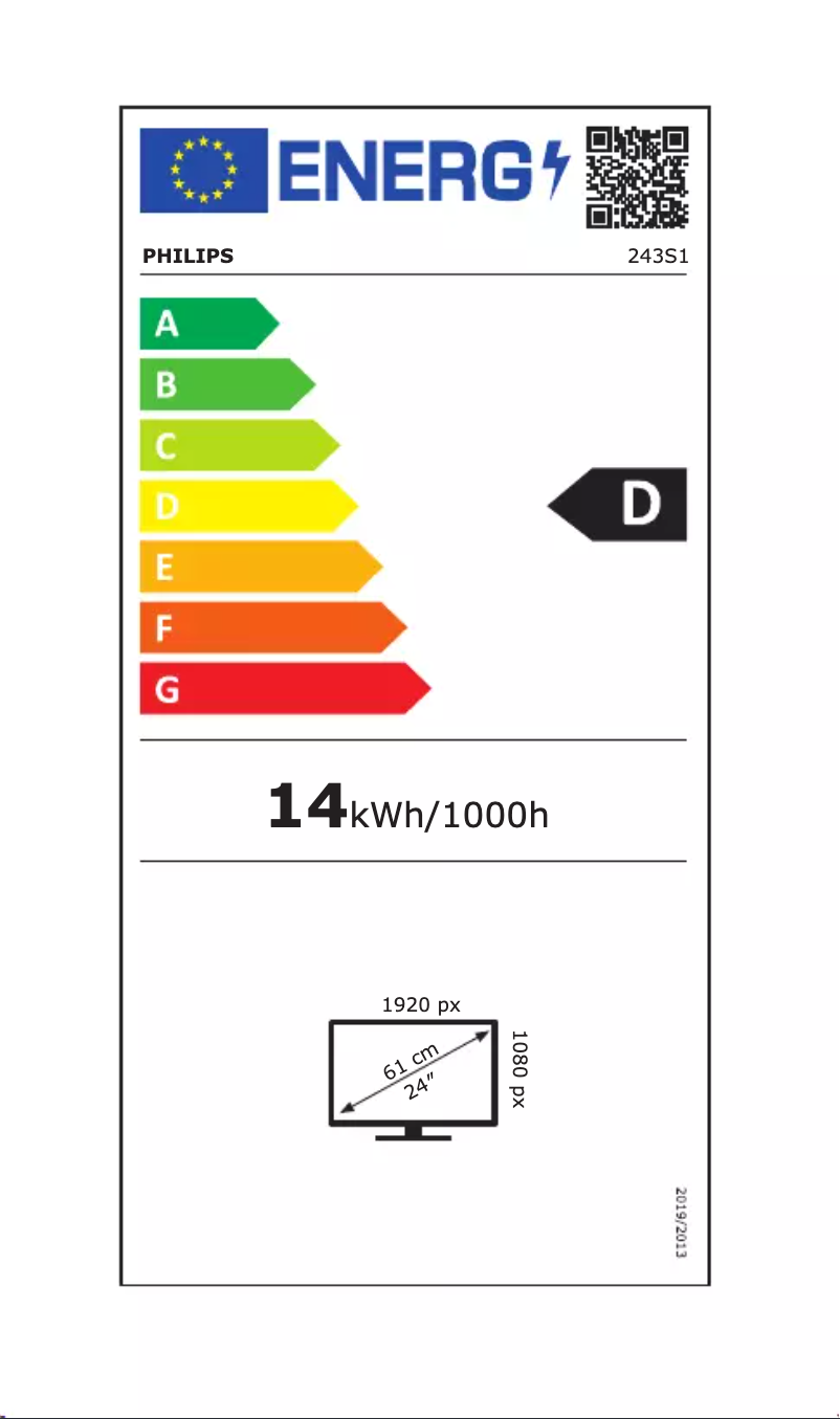 Page 1 de la notice Label énergétique Philips 243S1