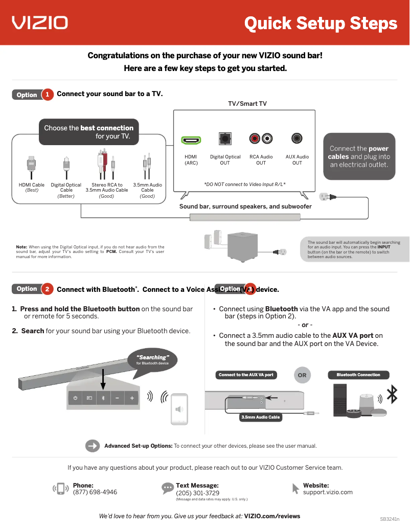 Page 1 de la notice Guide de démarrage rapide VIZIO SB3241n-H6