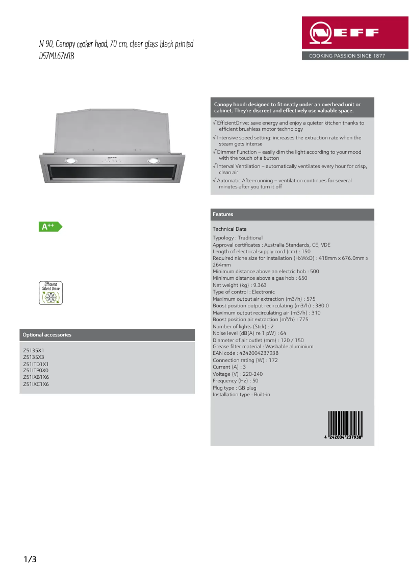 Page n°1 - Fiche technique Neff D57ML67N1B