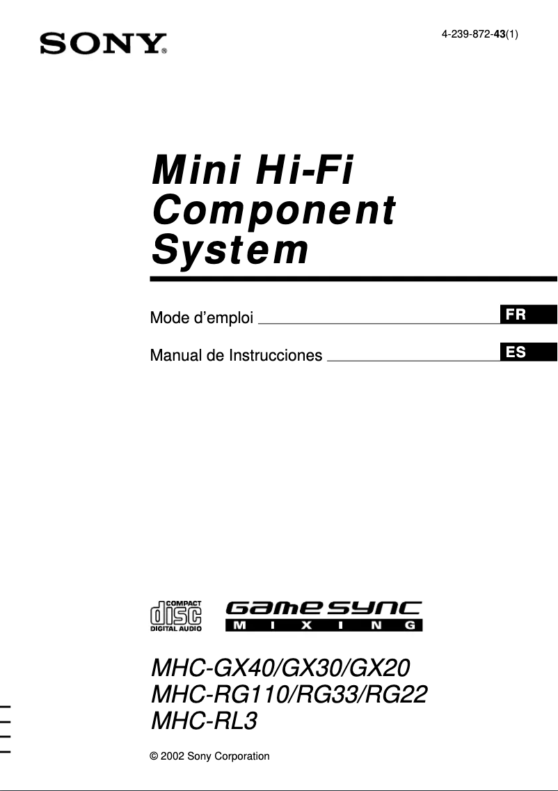 Image de la première page du manuel de l'appareil MHC-RL3
