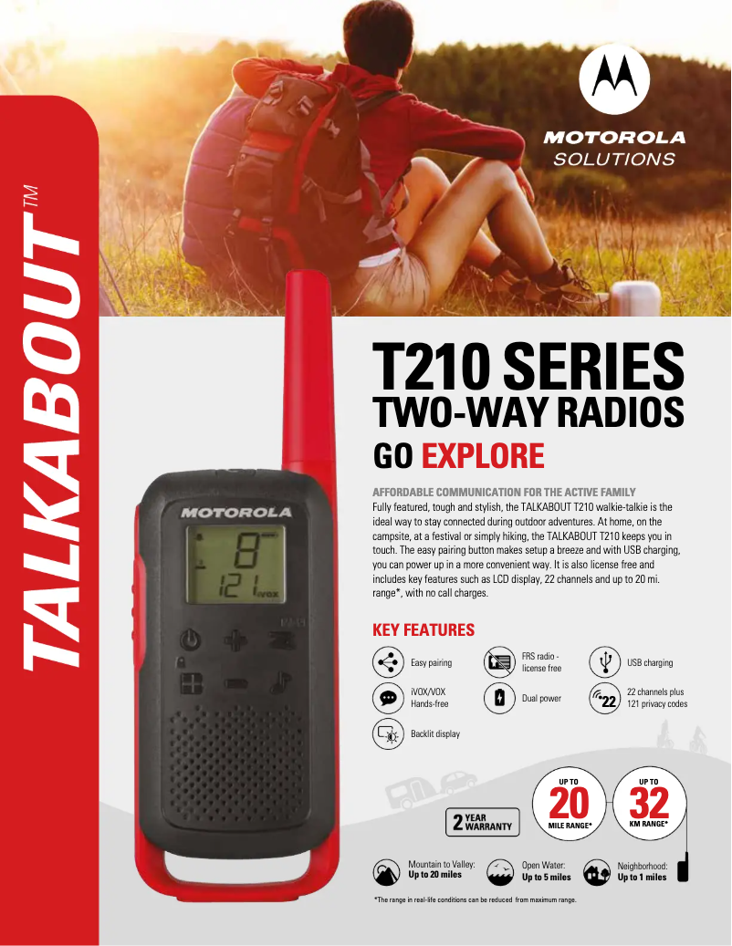 Page 1 de la notice Fiche technique Motorola Talkabout T210