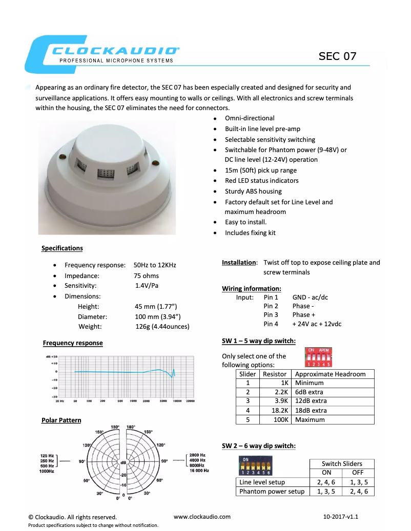Page n°1 - Manuel utilisateur Clockaudio SEC 07