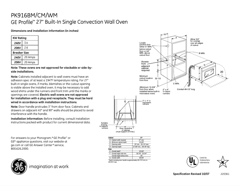 Page n°1 - Fiche technique GE Profile PK916CMCC
