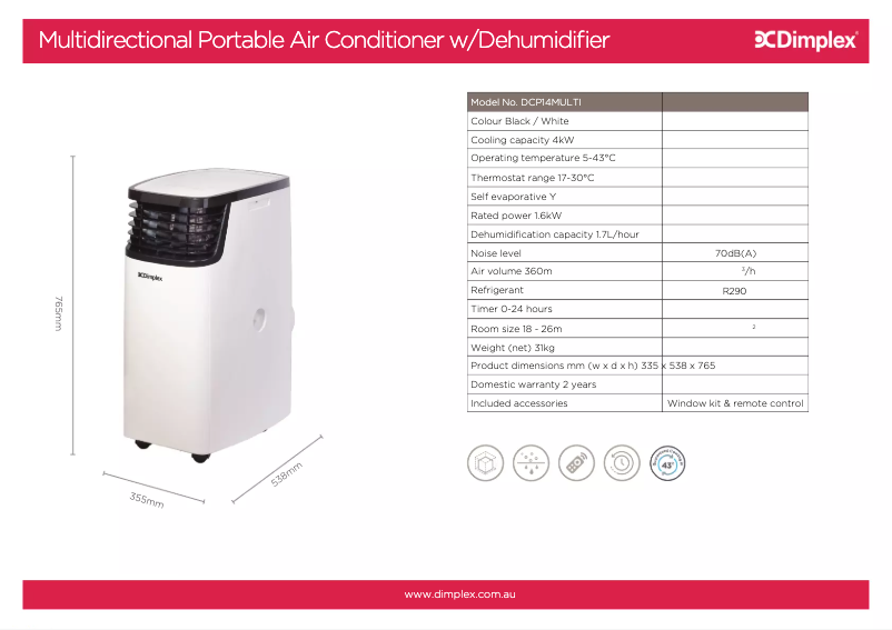 Page 1 de la notice Fiche technique Dimplex DCP14MULTI