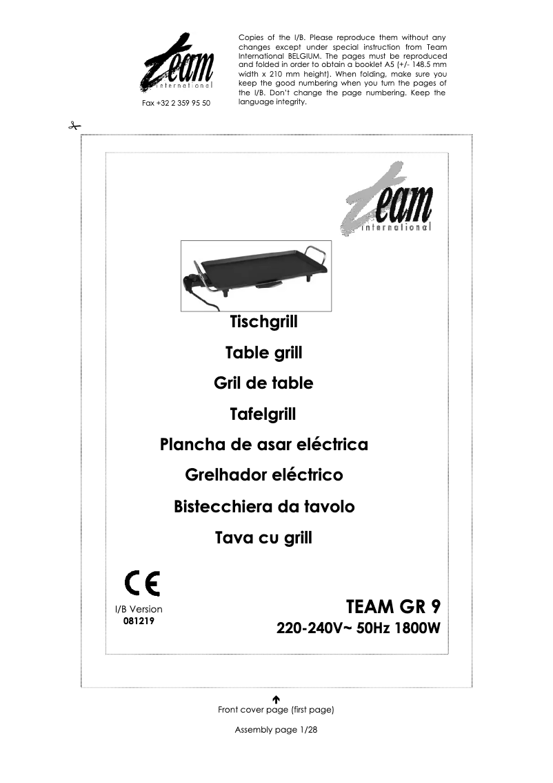 Page 1 de la notice Manuel utilisateur Team GR 9