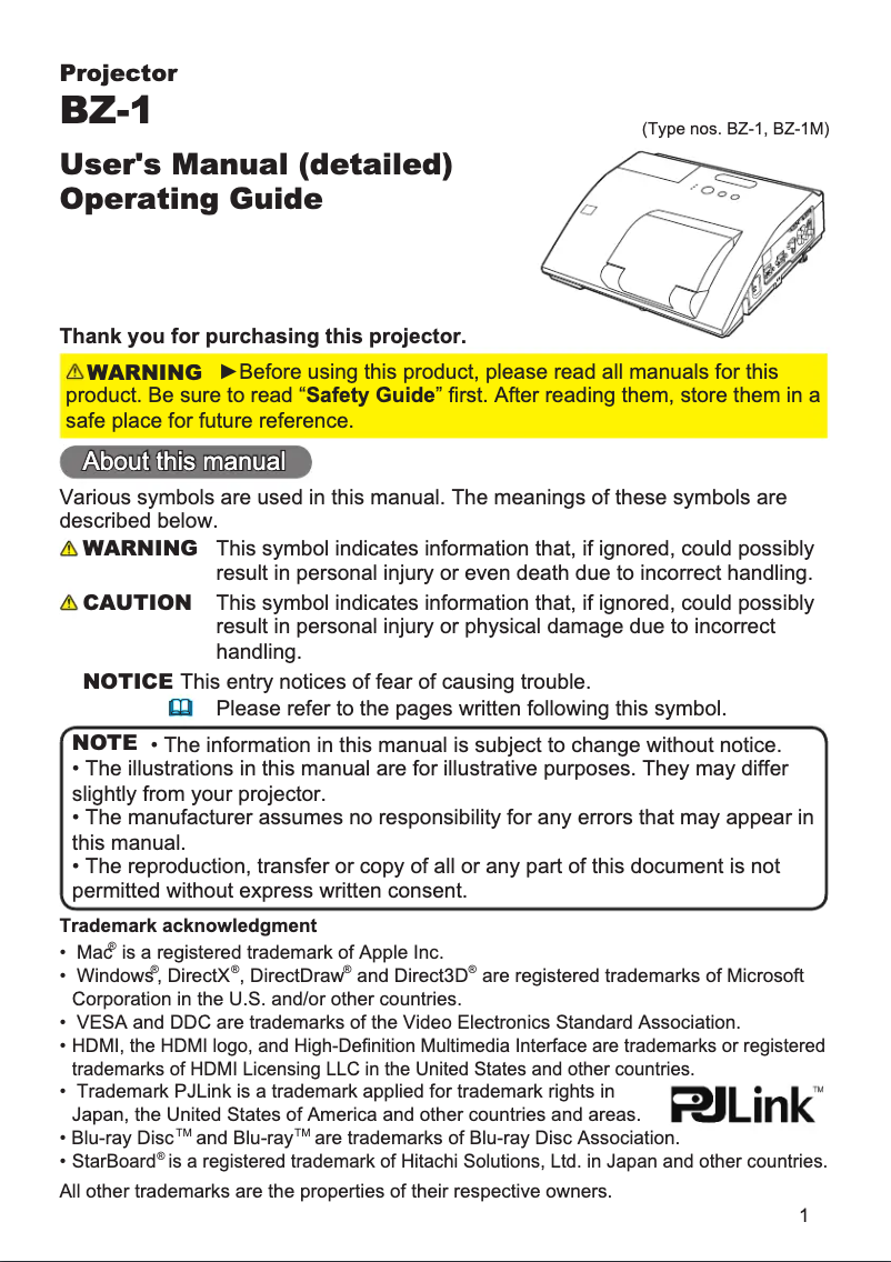 Image de la première page du manuel de l'appareil BZ-1MEF