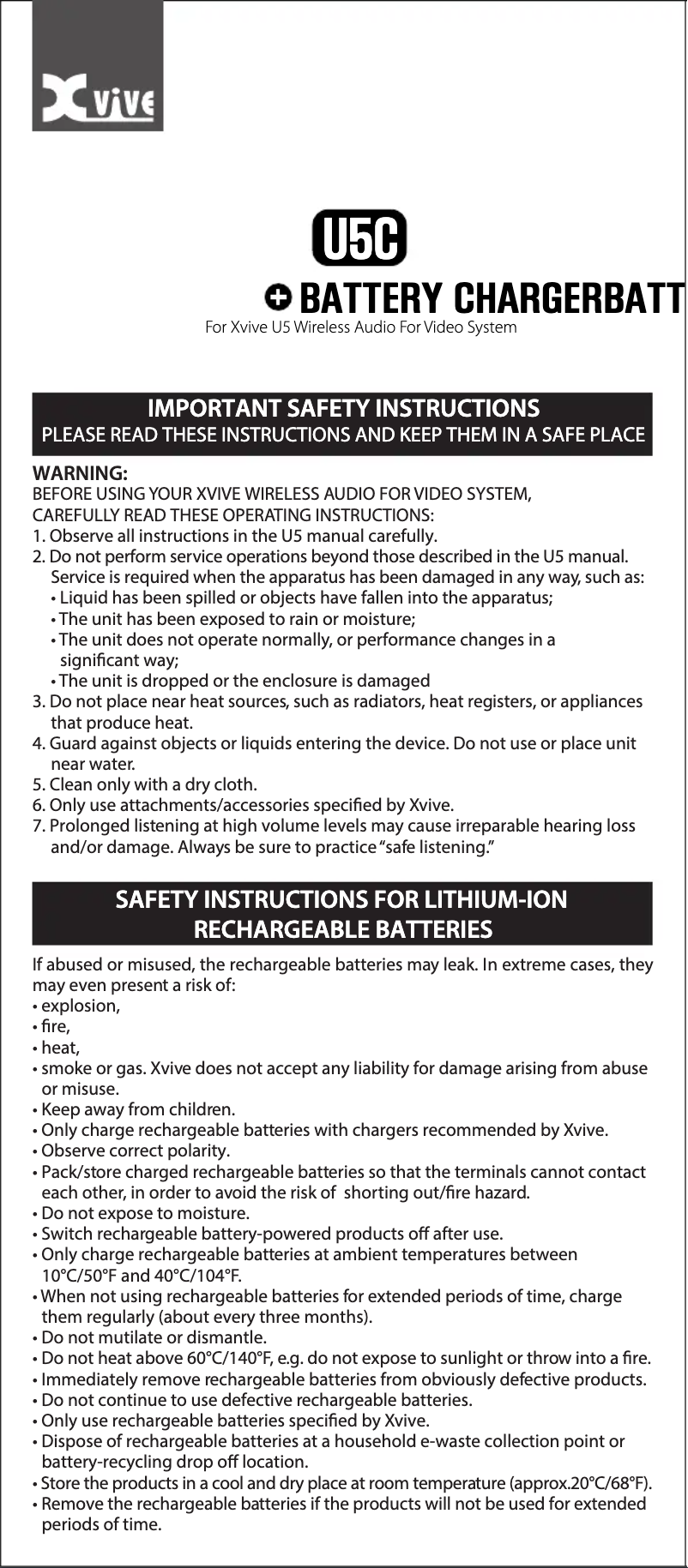 Page 1 de la notice Manuel utilisateur Xvive U5C