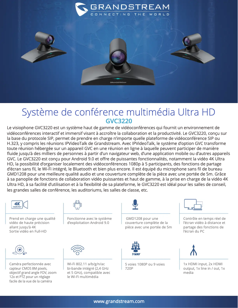 Page 1 de la notice Fiche technique Grandstream GVC3220