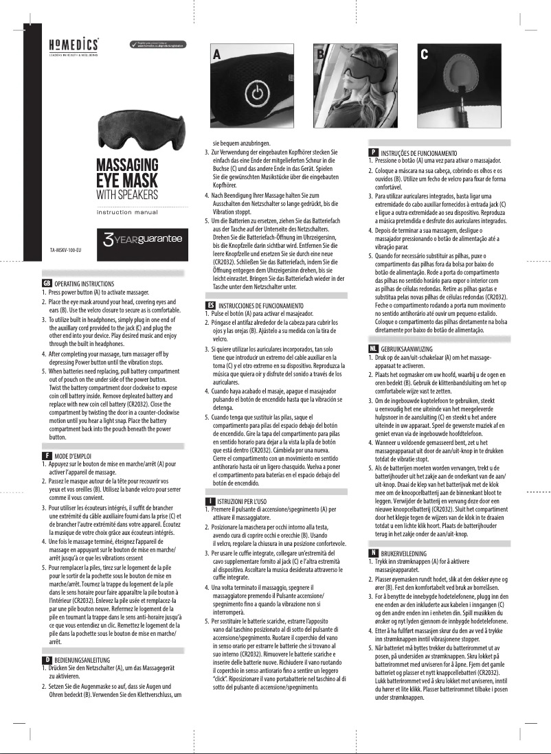 Page n°1 - Manuel utilisateur Homedics TA-MSKV-100-EU