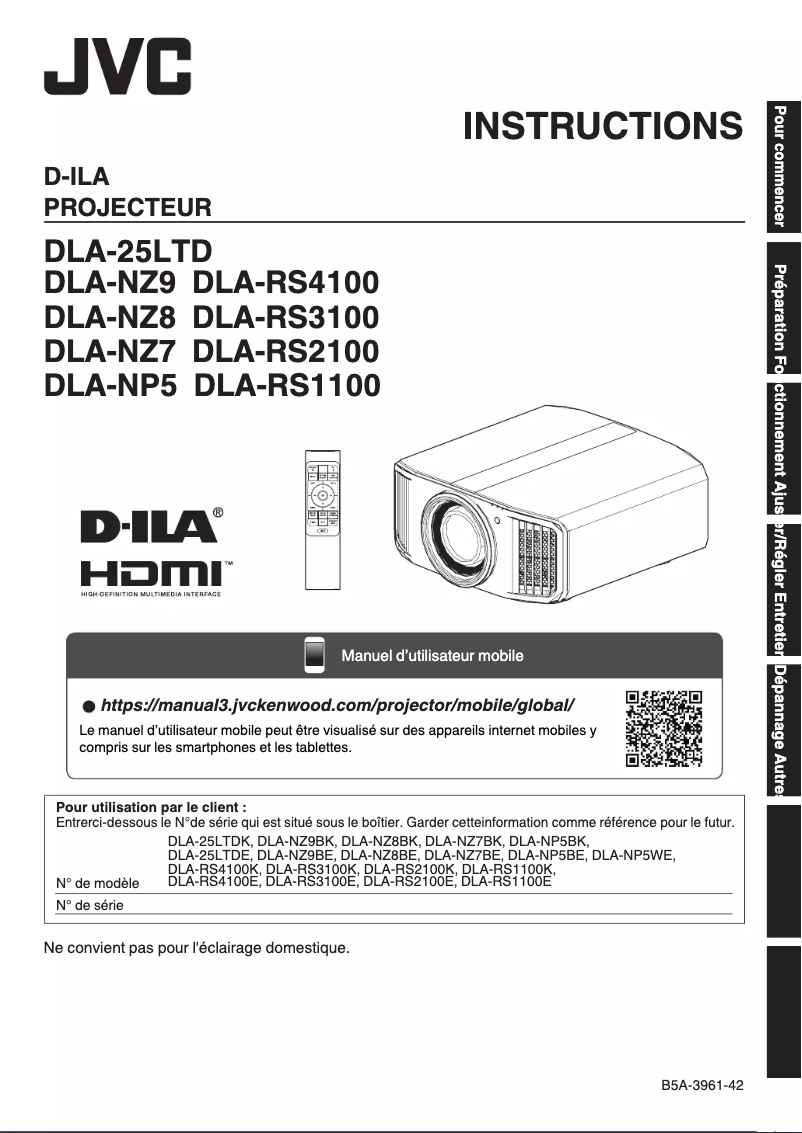 Page 1 de la notice Manuel utilisateur JVC DLA-NZ9