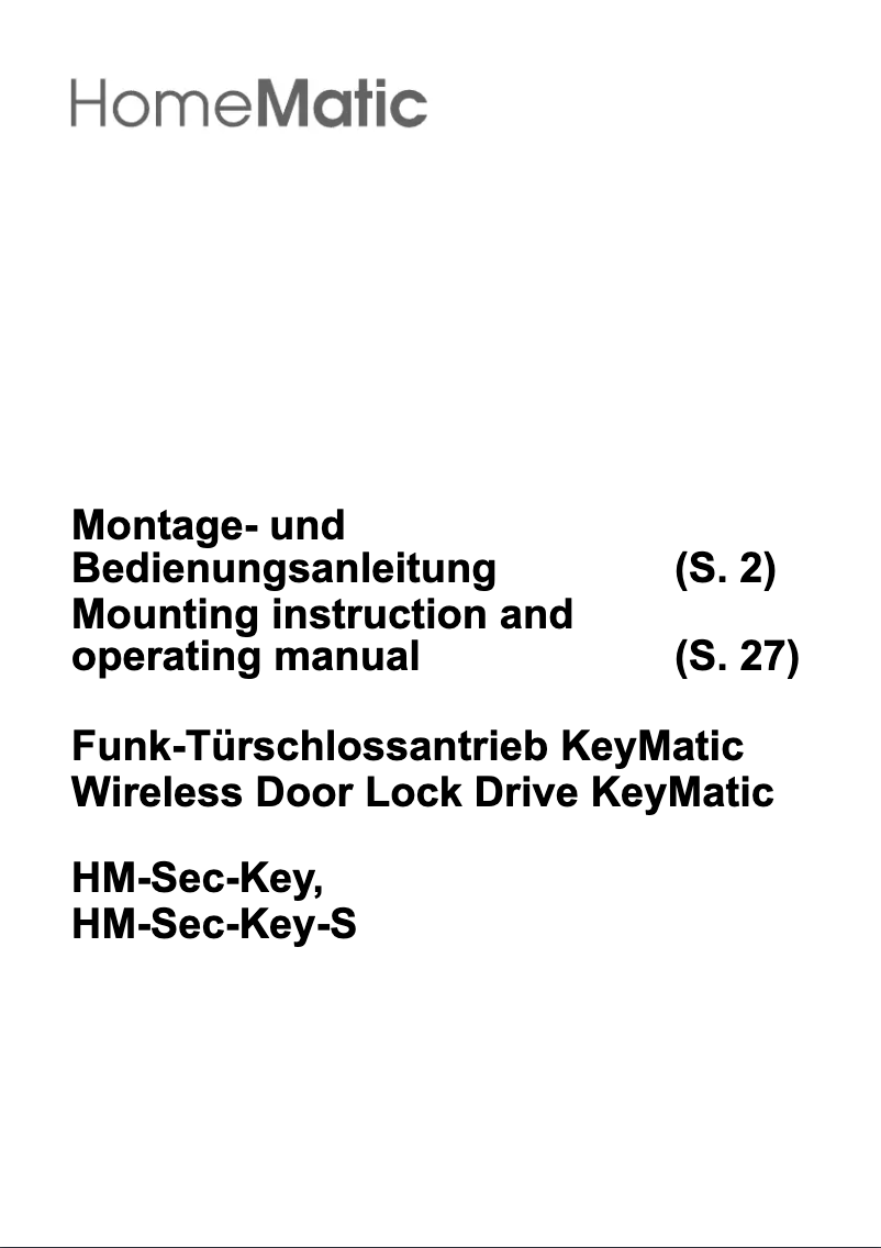 Page n°1 - Manuel utilisateur Homematic IP HM-Sec-Key