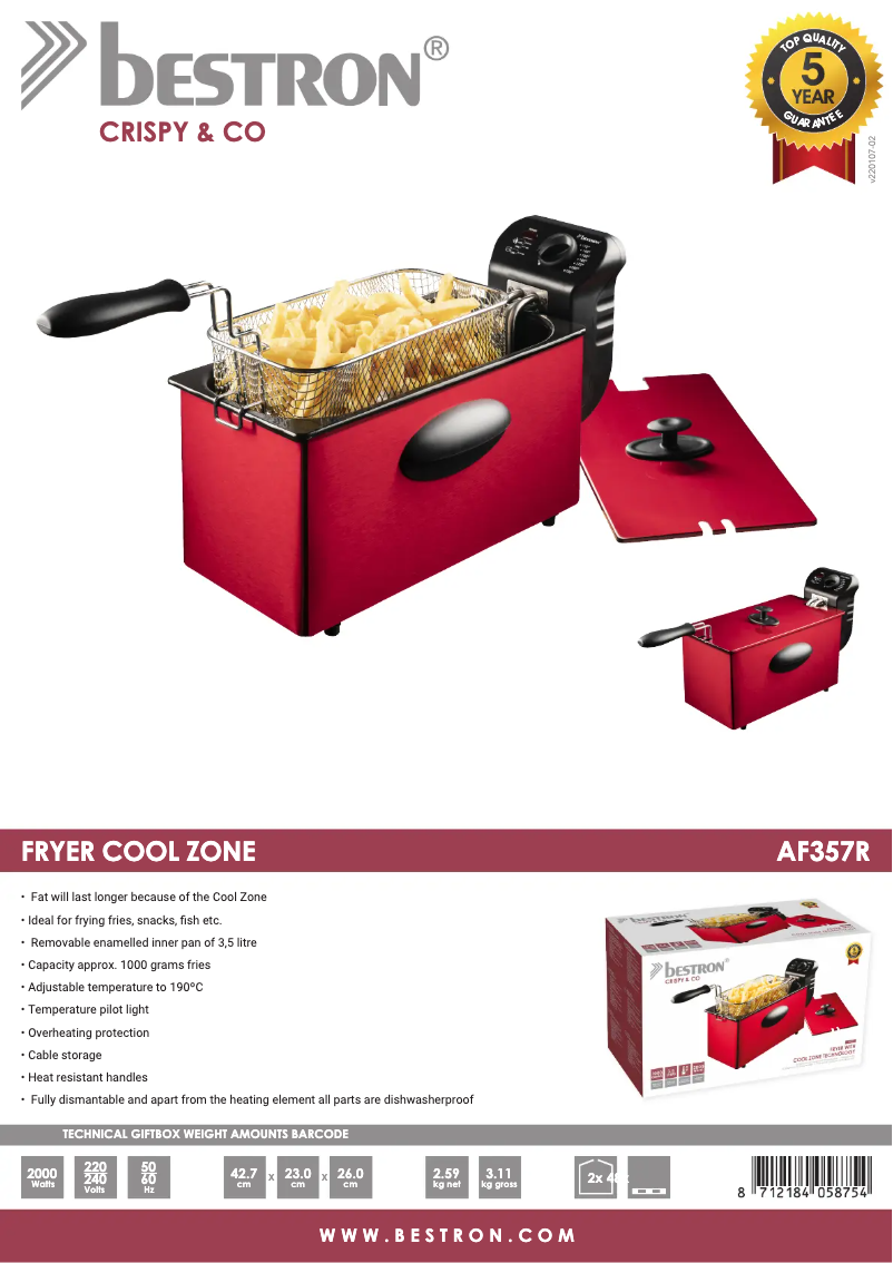 Page 1 de la notice Fiche technique Bestron Crispy & Co AF357R