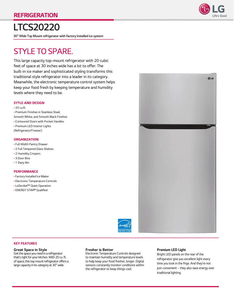 Page 1 de la notice Fiche technique LG LTCS20220
