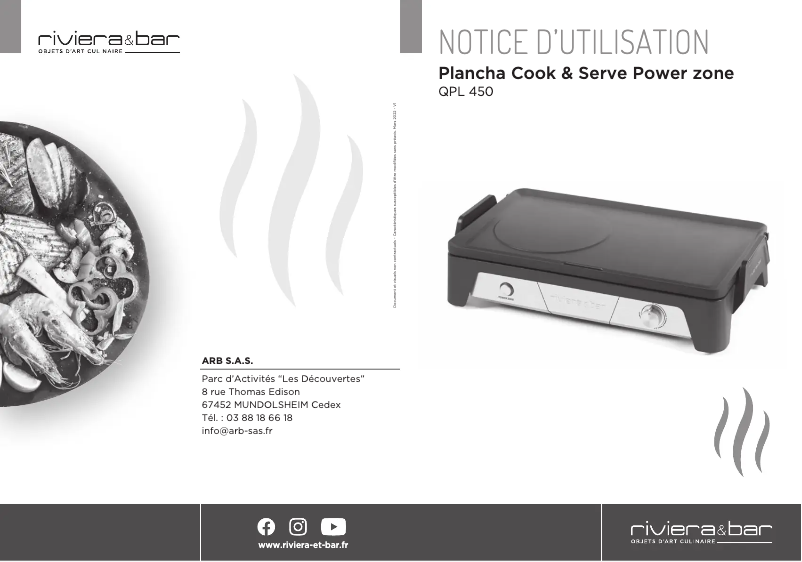 Page 1 de la notice Manuel utilisateur Riviera & Bar Cook & Serve QPL450