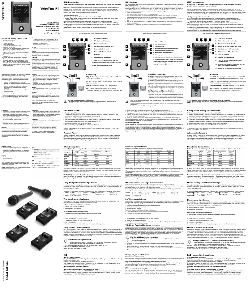 Page 1 de la notice Manuel utilisateur TC Helicon VoiceTone R1