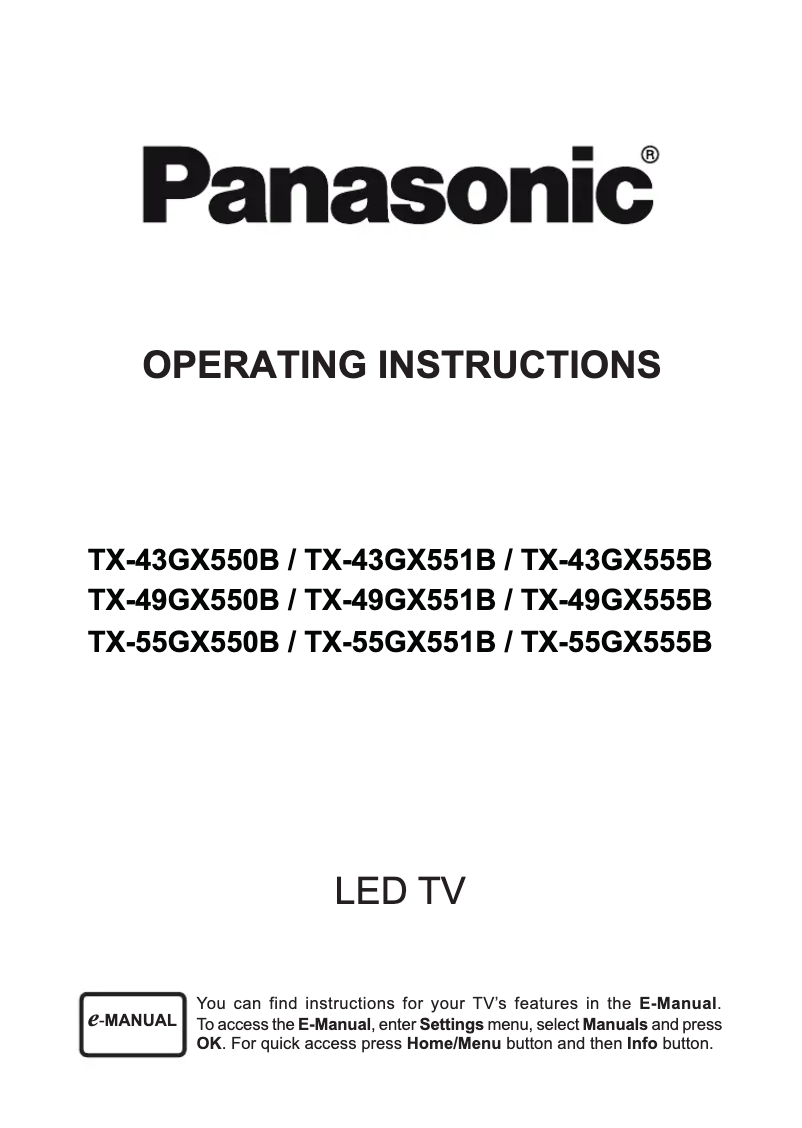 Page 1 de la notice Manuel utilisateur Panasonic TX-49GX555B