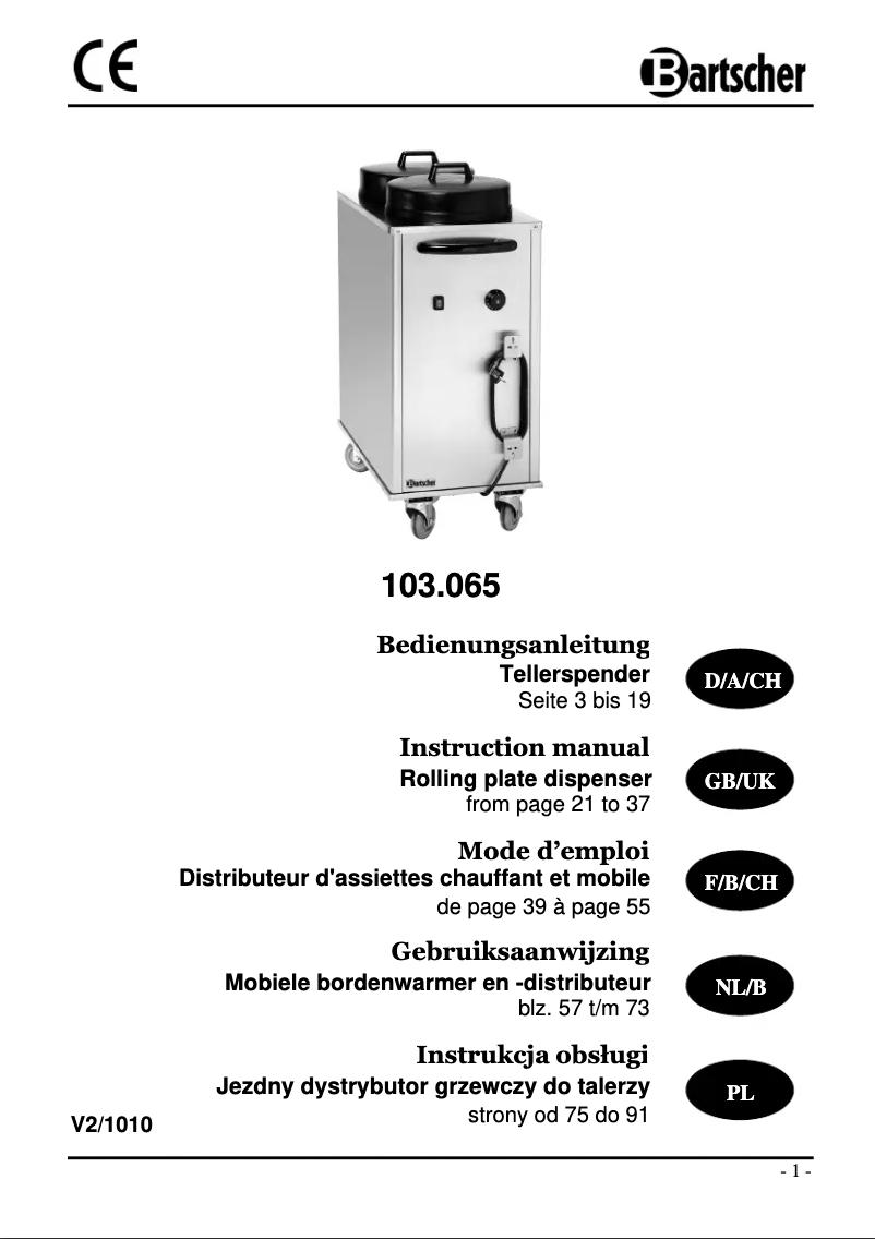 Page n°1 - Manuel utilisateur Bartscher 103065
