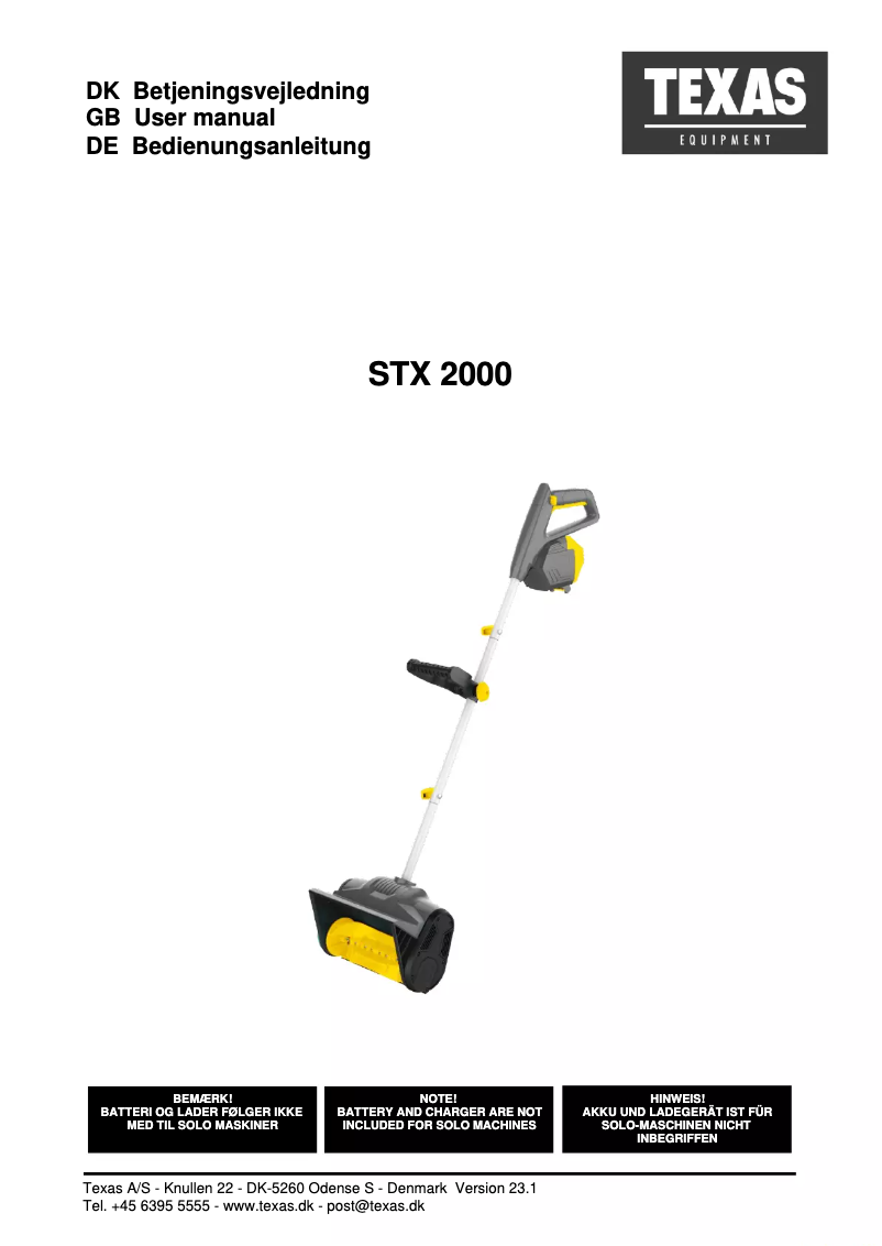 Page 1 de la notice Manuel utilisateur Texas STX2000