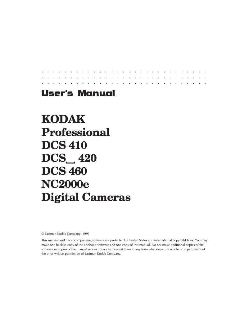 Page 1 de la notice Manuel utilisateur Kodak DCS 460